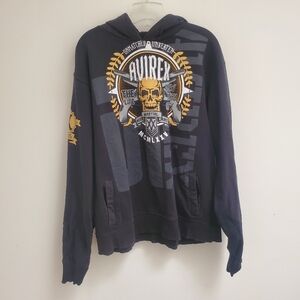 AVIREX Black and Gold Graphic Hoodie Size XL